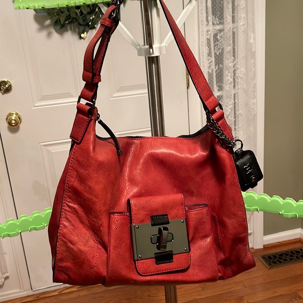 Beautiful deep red leather Joy Bryson pocketbook.